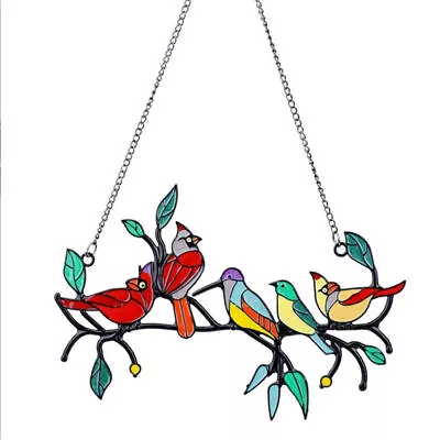 Buy Multicolor Bird Stained Glass Window  Balcony Home Hanging Outdoor Decor Chain • 10.09£