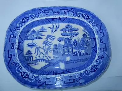 Buy Antique Willow Ware Platter 12 Inches Vibrant Blue And White. Canton • 51.26£