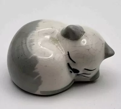 Buy Vintage Small Szeiler Grey White Sleeping Cat 4.5cm X 3.5cm X 2.5cm HAS CRAZING  • 6£