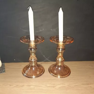 Buy Vintage Candlestick Double Ended Glass Pink Candlestick Holders Church Type • 28£