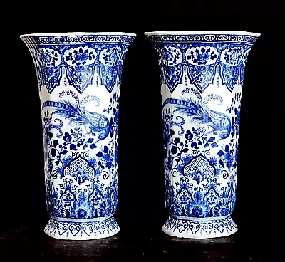 Buy Antique DELFT BLUE & WHITE PAIR OF VASES By ROYAL MOSA HOLLAND • 158.52£
