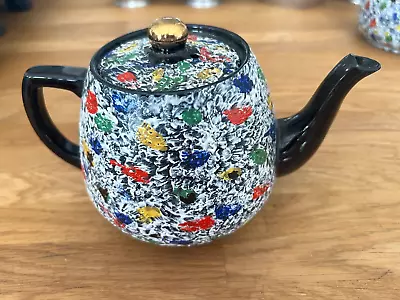 Buy ARTHUR WOOD TEAPOT - BLACK/SPONGEWARE Hand Painted Very VIBRANT • 10£