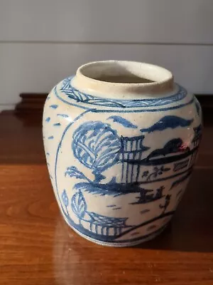 Buy Antique Ming Dynasty Stoneware Pottery Ginger Jar Blue White Oriental Handmade • 79.91£