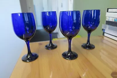 Buy BEAUTIFUL SET Of 4 COBALT BLUE CRYSTAL WINE GLASSES - QUALITY 8.7oz X 18cm TALL • 28.99£