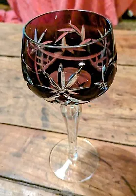 Buy Bohemian Burgundy Cut Glass Wine Glass Unusual Design • 20£