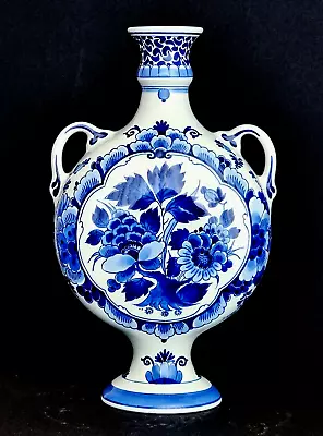 Buy Royal Delft Porceleyne Fles - Flat Vase Double Handle 11.4 Inches - Excellent • 135.91£