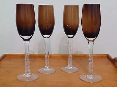 Buy Pier 1 Crackle Glass Brown Set Of 4 Champagne Flutes 9 7/8  Tall Hand Blown • 23.30£