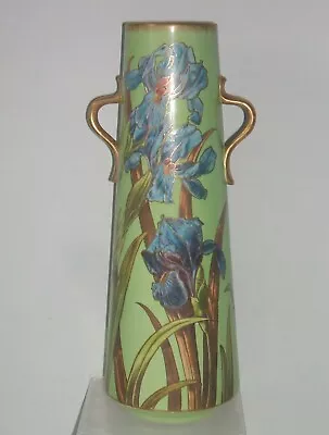 Buy WILEMAN FAIENCE FOLEY SHELLEY LARGE 14 INCHES BLUE IRIS GILT HANDLED VASE C.1900 • 265£