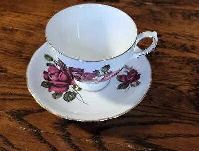 Buy Vintage Queen Anne Cup & Saucer Bone China Made In England Dark Pink Roses 8171 • 9.60£