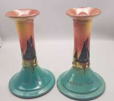 Buy Vintage Pair Of Rare Torquay Ware Style Motto Ware Candlesticks M • 15£