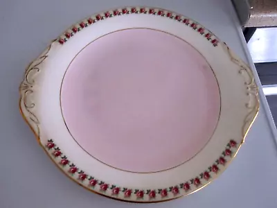 Buy Vintage CAVOUR Longton PINK DITSY ROSE,TAB HANDLES CAKE PLATE,UNUSED • 12.99£