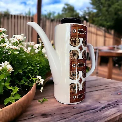 Buy J & G Meakin Pottery Tall Coffee Pot 1970's Studio Brown & White Retro Ceramic • 18£