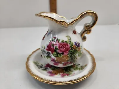 Buy Vtg ROYAL CROWN FINE CHINA HAND PAINTED With Gold PITCHER & Basin Roses 44/109 • 21.38£