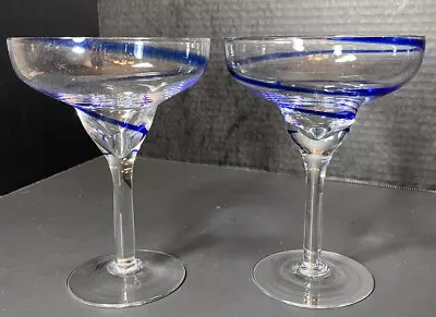 Buy 2 Pier 1 Cobalt Blue Swirline Margarita Glass Handblown Barware Swirl • 18.63£