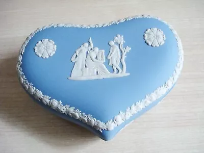 Buy Vintage Wedgewood Blue Jasperware Heart Shaped Trinket Jewellery Box 5'' • 7.99£