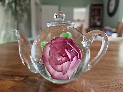Buy Glass Rose Teapot Flower Paperweight. Hand Blown. Pink Rose • 9.99£