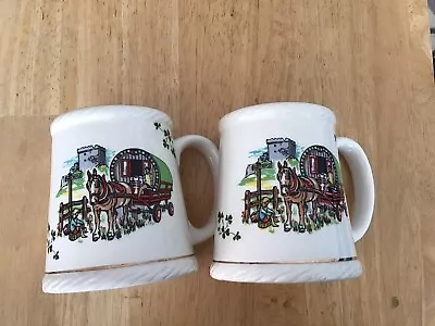 Buy Carrigaline Irish Pottery Mugs X 2, Horse And Carriage Pattern. VGC. • 12£