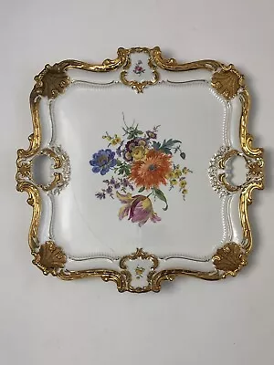 Buy Antique Large Meissen Square Heavy Gilded Floral Decorated Tray 1852-1870 • 269.33£