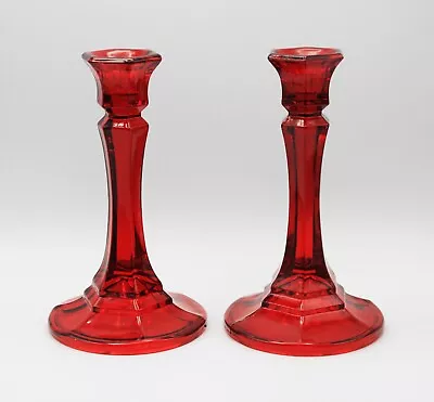 Buy Vintage Indiana Glass 6  Ruby Red Tapered Candle Stick Holders Set Of 2 • 18.63£