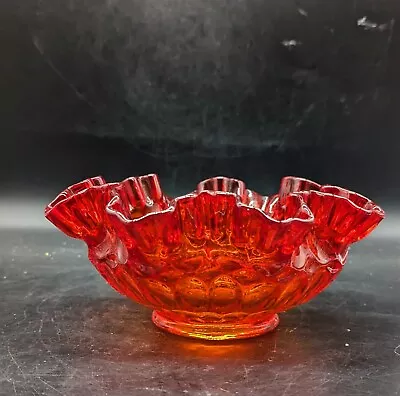 Buy Vintage Fenton Glass Candy Dish Bowl Amberina Thumbprint Ruffle Rim 8  • 37.27£