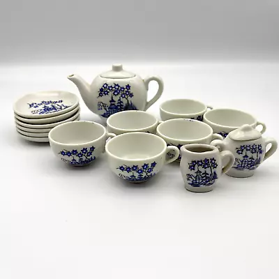 Buy Vintage Mini Japanese Porcelain Tea Set 15 Piece Doll Children Blue White • 9.33£