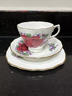Buy Vintage Royal Vale Tea Cup Saucer And Side Plate Trio Set Purple Rose • 6.99£