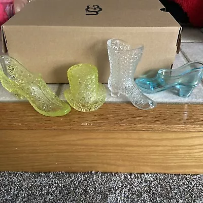 Buy Fenton Daisy Uranium Glass Boot Shoe Hat Slipper Yellow Green  Vaseline Lot • 55.91£