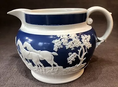 Buy Antique Georgian Chetham & Woolley Blue & White “Hunting” Stoneware Jug - A/f • 5£