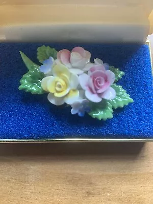 Buy Vintage Royal Adderley Floral Bone China Brooch In Original Box • 10£