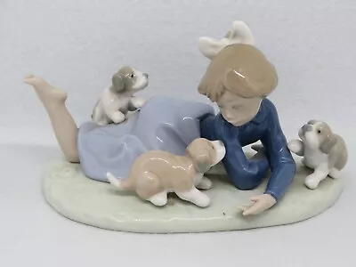 Buy Lladro Figurine Girl With Dogs PLAYFUL ROMP 5594. With Damage To One Tail. • 15£