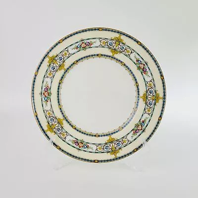 Buy Minton Windermere Dinner Plate Yellow Urns & Scrolls Aqua Band Floral, England • 30.74£