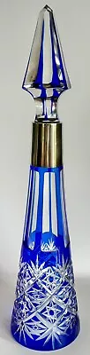 Buy Vintage Bohemian Cobalt Blue Cut To Clear Decanter With Silver Collar  • 85£