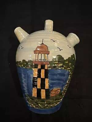 Buy WCL Pottery Pitcher Hand Painted  Double Spout Jug Beach Town Scene Lighthouse  • 27.96£