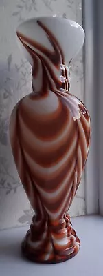 Buy 1970's ORANGE & BROWN WHITE Florence OPALINE VASE SWIRL Pattern Large • 39.99£