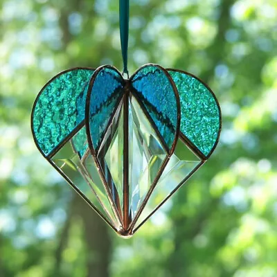 Buy 3D Multi-Sided Acrylic Heart Pendant Heart Stained Glass Pendant Ornaments Gift • 6.23£