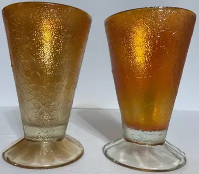 Buy VTG Pair Jeannette 6oz. Crackle Marigold Carnival Iridescent Glass Tumblers • 6.96£