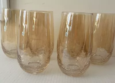 Buy Set Of 8 Pier 1 Crackle Glass Tumblers Drinking Glasses Golden Luster 18oz. • 37.27£