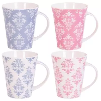 Buy Set Of 4 New Bone China Mugs Blue And Pink Coffee Tea Cups Retro Traditional • 14.99£