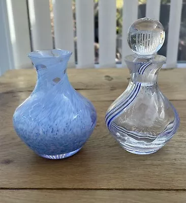Buy CAITHNESS GLASS  Perfume Bottle And Stopper Blue Swirl Vase Vintage • 23£