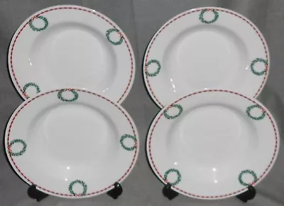 Buy Set (4) Laura Ashley HOLLY WREATH PATTERN Rimmed Soup Bowls HOLIDAY - CHRISTMAS • 52.18£