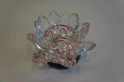 Buy Candle  / Tea Light Holder Glass Crystal  Lotus Flower On Swivel Base. • 10£
