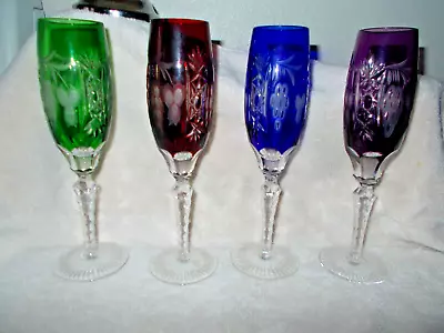 Buy Set Of 4 Cut To Clear Crystal Champagne Flute Glasses Bohemian Czech 9  Great! • 139.79£