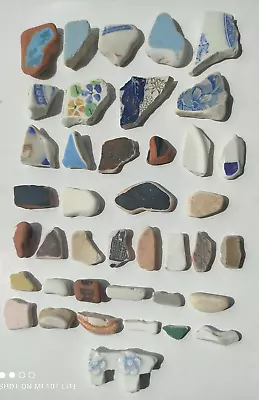 Buy 40 Sea Glass Pottery Pieces Vintage Mosaic Art & Craft Jewellery Jurassic Coast • 9.99£