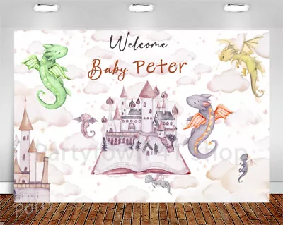 Buy Customized  Watercolor Girl Boy Dragons Castle Baby Shower Birthday Photo Booth • 74.09£