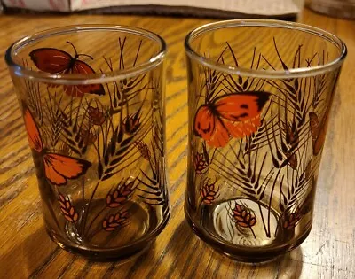 Buy Libbey Butterfly Wheat Pattern  Amber Votive Vintage Set Of 2 Glasses • 21.34£