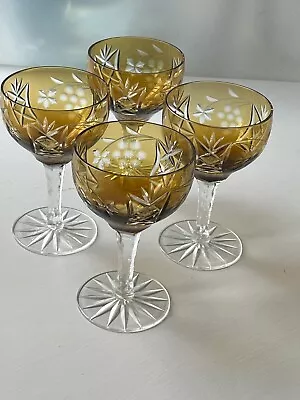 Buy 4 Vintage Crystal Engraved Wine Glasses From Polish Maker Hortensia. • 85£