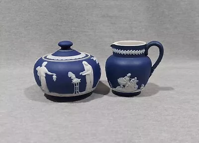 Buy Adams Jasperware Tunstall England Cobalt Blue Creamer And Sugar Bowl Post 1896 • 100.65£