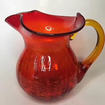 Buy Amberina CRACKLE GLASS Pitcher 6  Pinched / Crimped Top OPTIC Ribbed • 11.18£