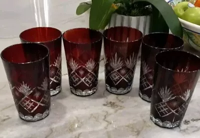 Buy Vintage Set Of 6 Edo Kiriko Ajka RUBY RED CUT GLASS 5.5  TUMBLERS ~ MINT  • 88.52£