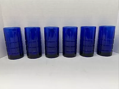 Buy  Anchor Hocking Tartan Cobalt Blue 16 Oz Heavy Drinking Glasses Set Of 6 • 37.33£